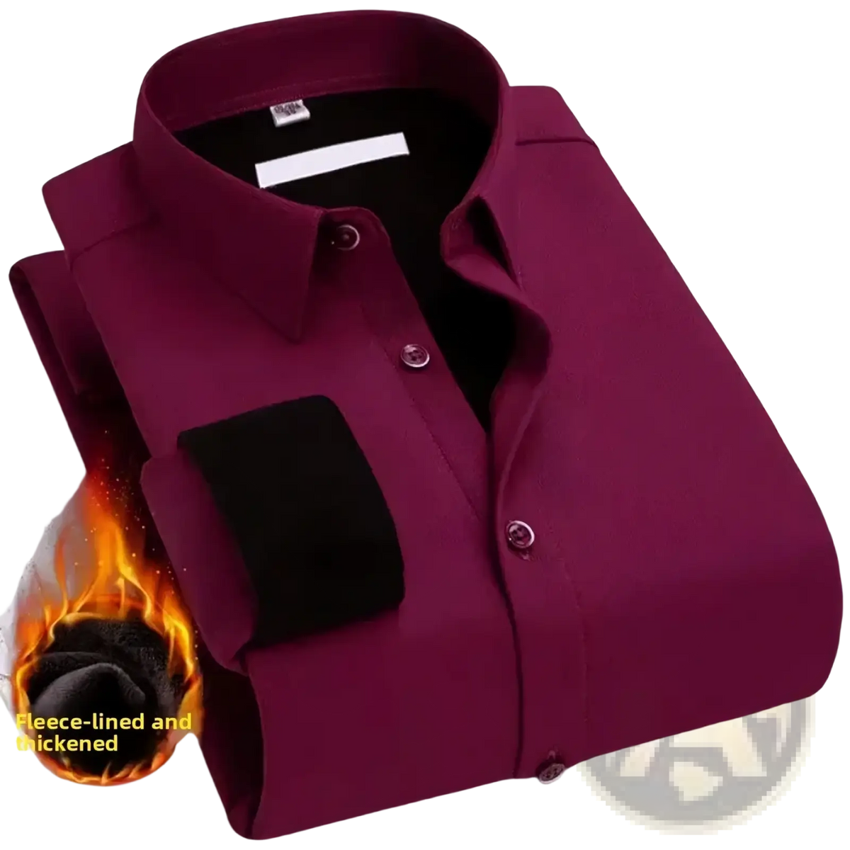 Mens thermal velvet dress shirt in maroon with black fleece lining and contrasting black pocket detail