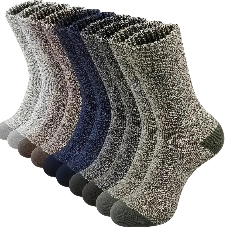 Mens thermal winter socks 5 pairs set of six cozy textured crew socks in gray brown and navy with reinforced toe caps