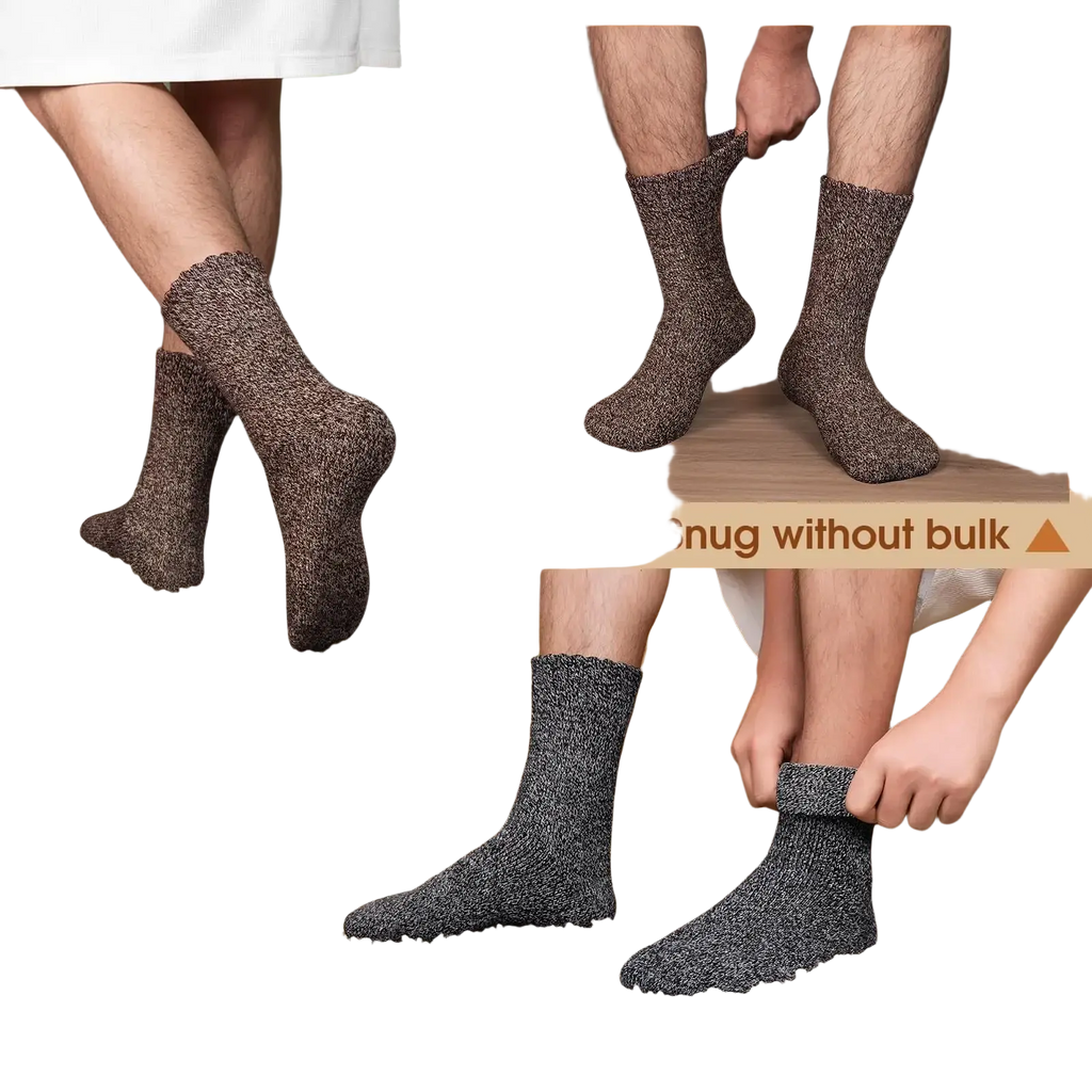 Men’s thermal winter wool socks 5-pack brown textured knit with speckled pattern and snug fit size 39-44