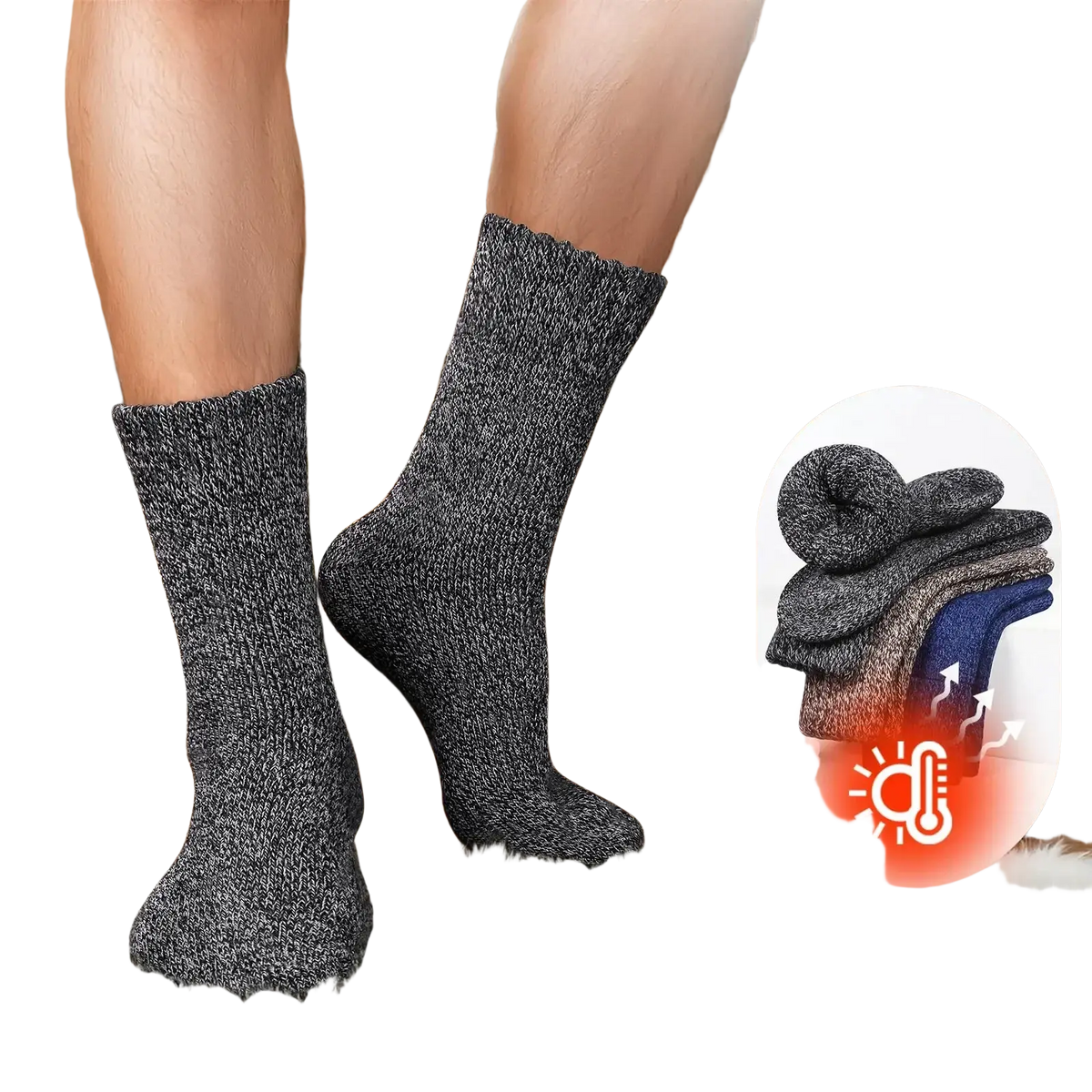 Men’s thermal winter wool socks 5-pack size 39-44 dark gray textured cozy knit design for warmth and comfort