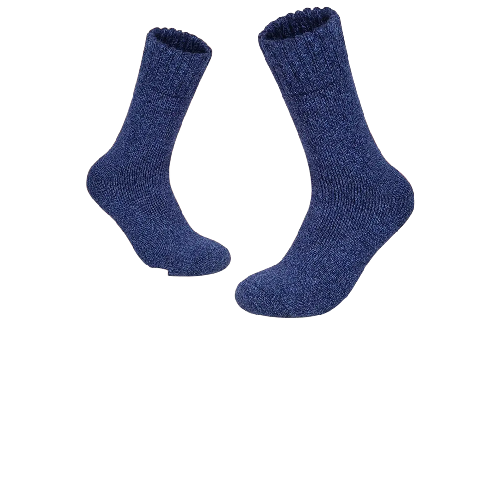 Deep blue men’s thermal winter wool socks with ribbed cuff and soft cozy knit texture size 39-44 5-pack