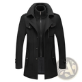 Black woolen trench coat with high collar and front zipper men thermal woolen jacket for cold weather use