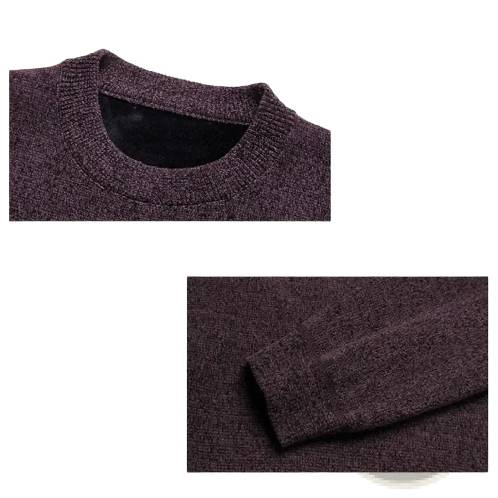 Men’s thick dark heathered knit sweater with ribbed neckline and cuffs casual winter crew neck design