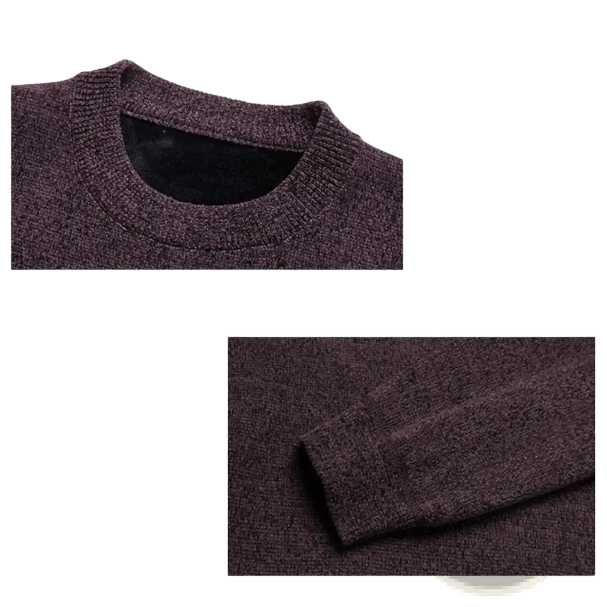 Men’s thick dark heathered knit sweater with ribbed neckline and cuffs casual winter crew neck design