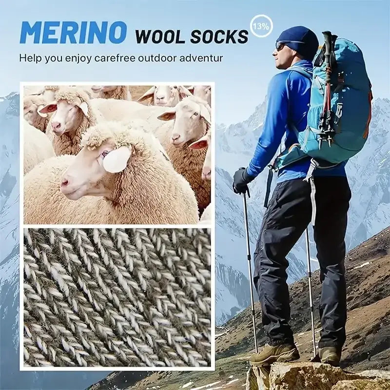 Men’s thick merino wool thermal hiking socks in natural earthy tones with textured knit pattern 5 pairs