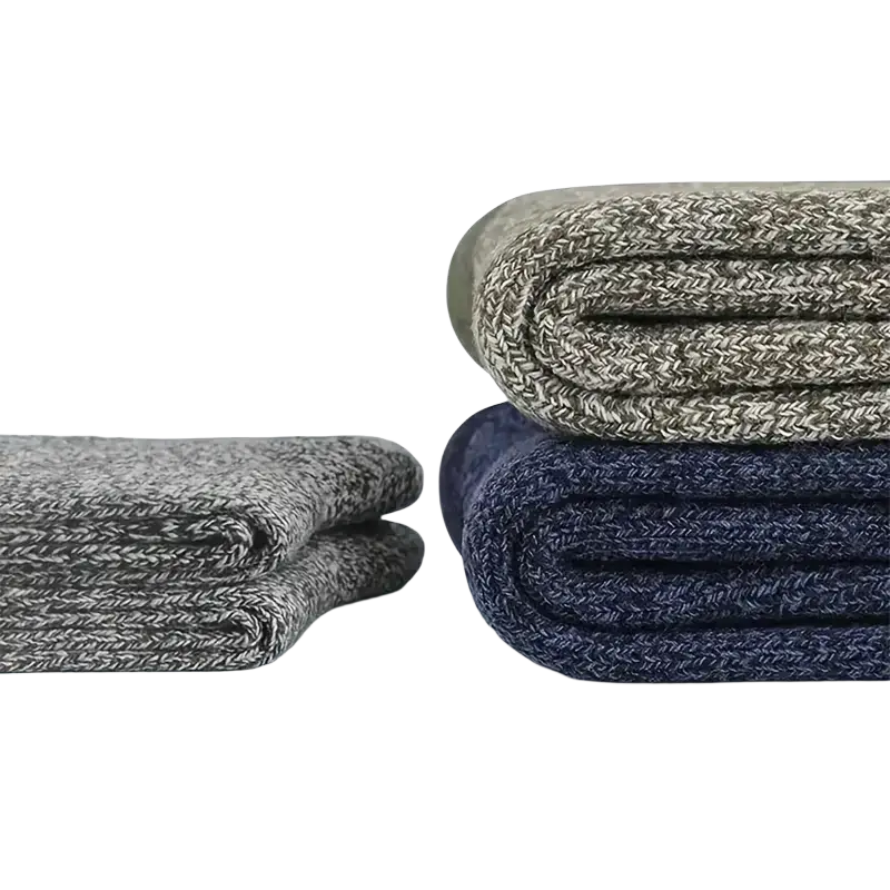 Men’s thick merino wool thermal hiking socks in heathered olive and navy blue knitted for warmth and durability