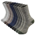 Set of six men’s thick merino wool thermal hiking socks in heathered gray navy blue and olive green with reinforced toes