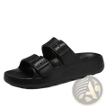 Black rubber men’s thick sole eva slide sandals with two adjustable strap buckles for casual wear