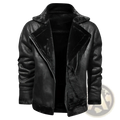 Men’s black thickened fur shearling bomber jacket with plush soft interior lining and classic collar