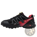 Men’s trail running shoes breathable mesh sneakers in black and red with textured mesh upper and rubber outsole