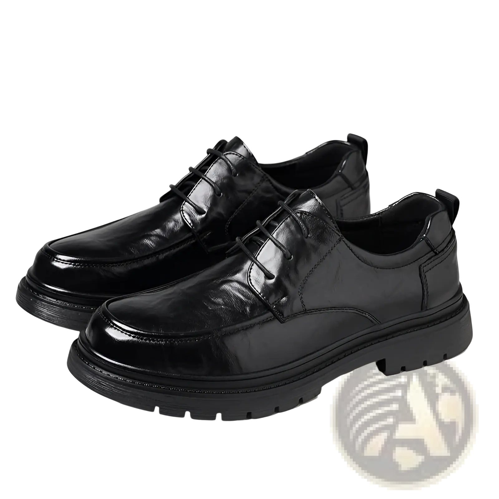 Men’s trendy chunky black patent leather lace-up oxford shoes with a thick rubber sole for casual wear