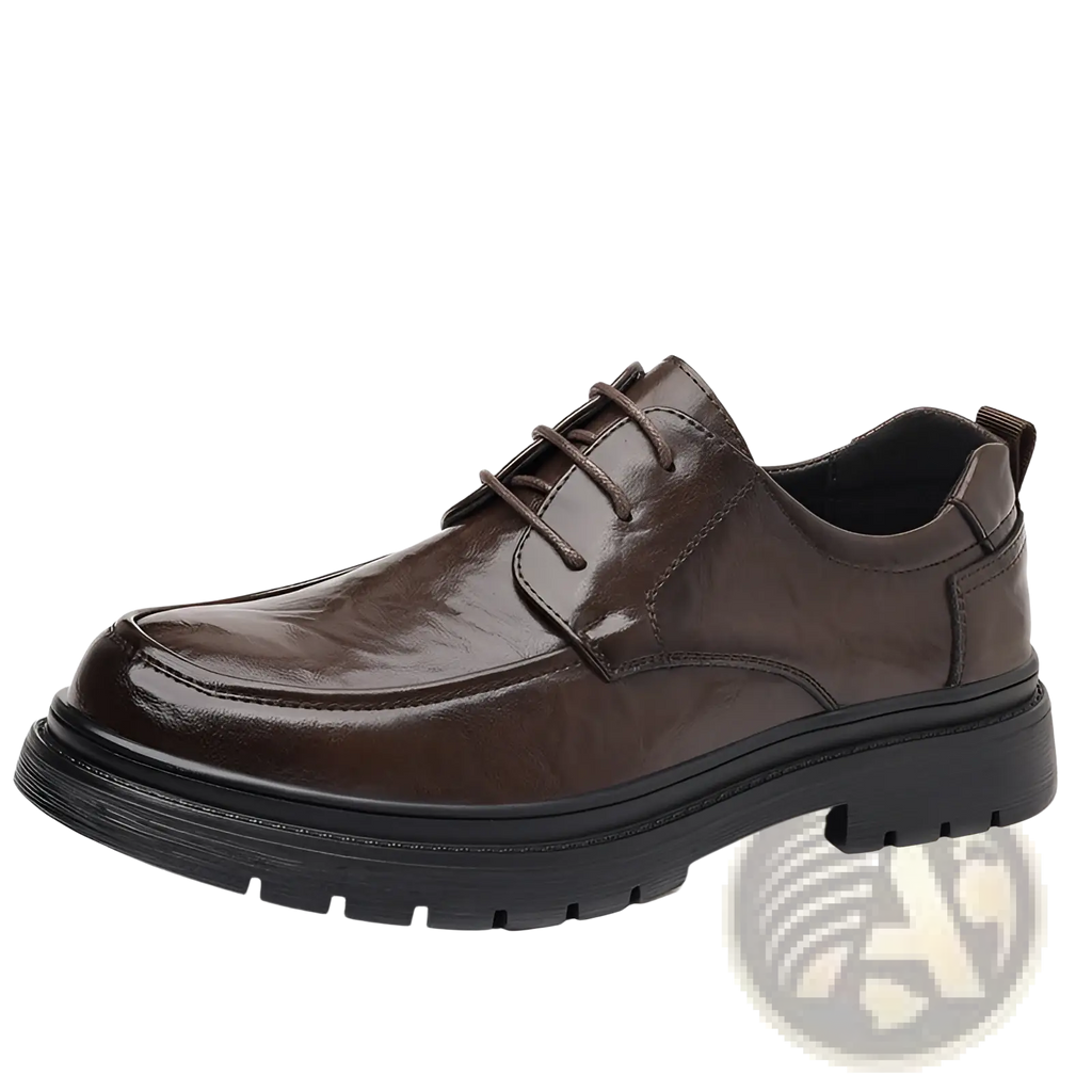 Men’s trendy chunky brown leather lace-up casual shoe with a black rubber sole for elevated style and comfort