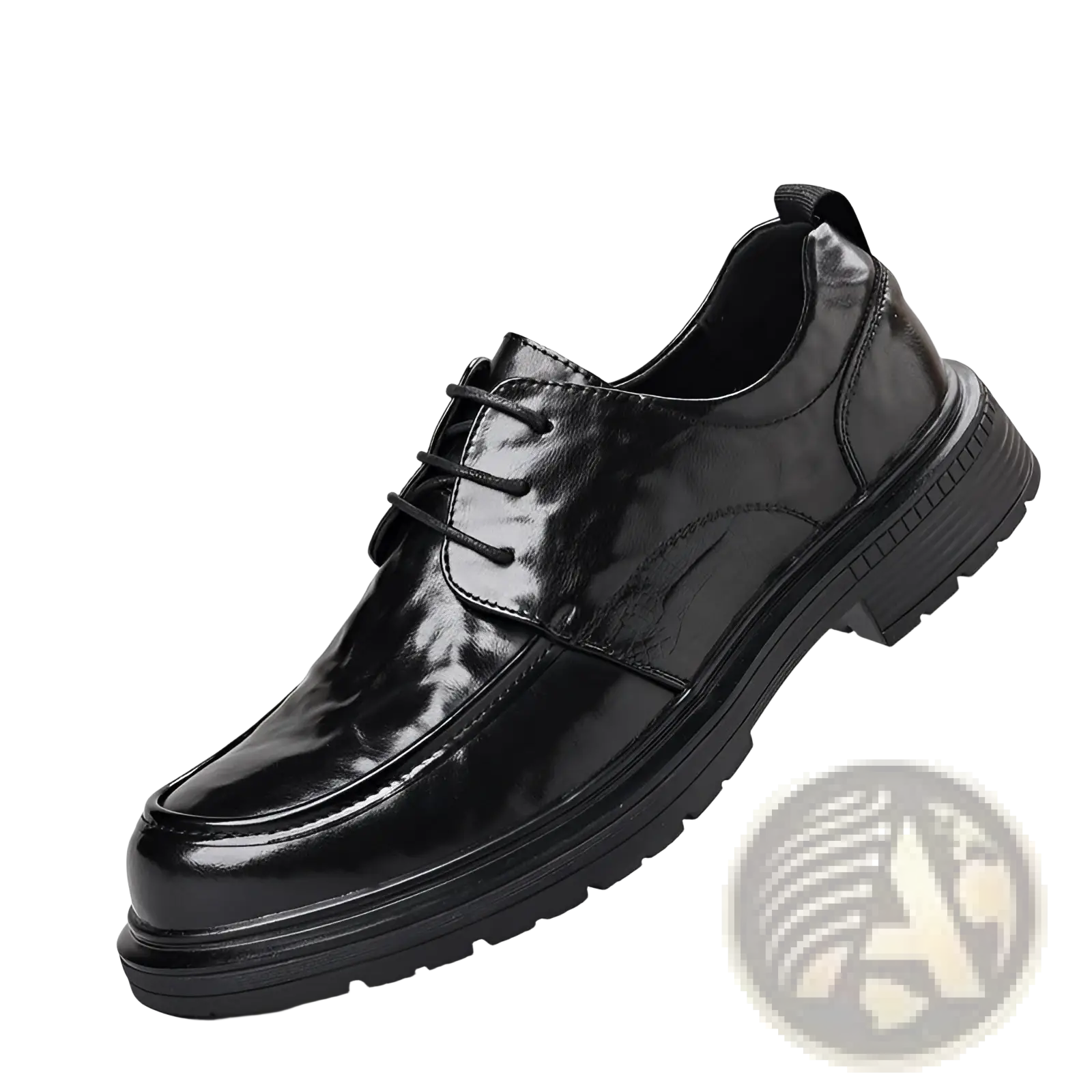 Men’s trendy chunky leather elevating casual shoe in black patent leather with lace-up design and rubber sole