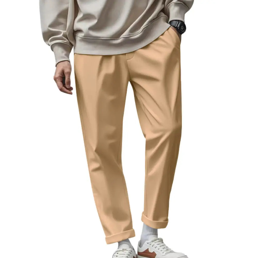 Men’s lightweight quick dry relaxed jogger pants in beige with soft smooth fabric and rolled cuffs