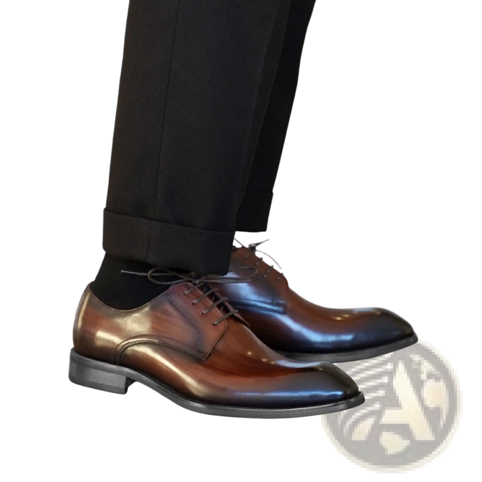Men’s vintage square toe polished brown leather dress shoes with sleek pointed toe and dark laces