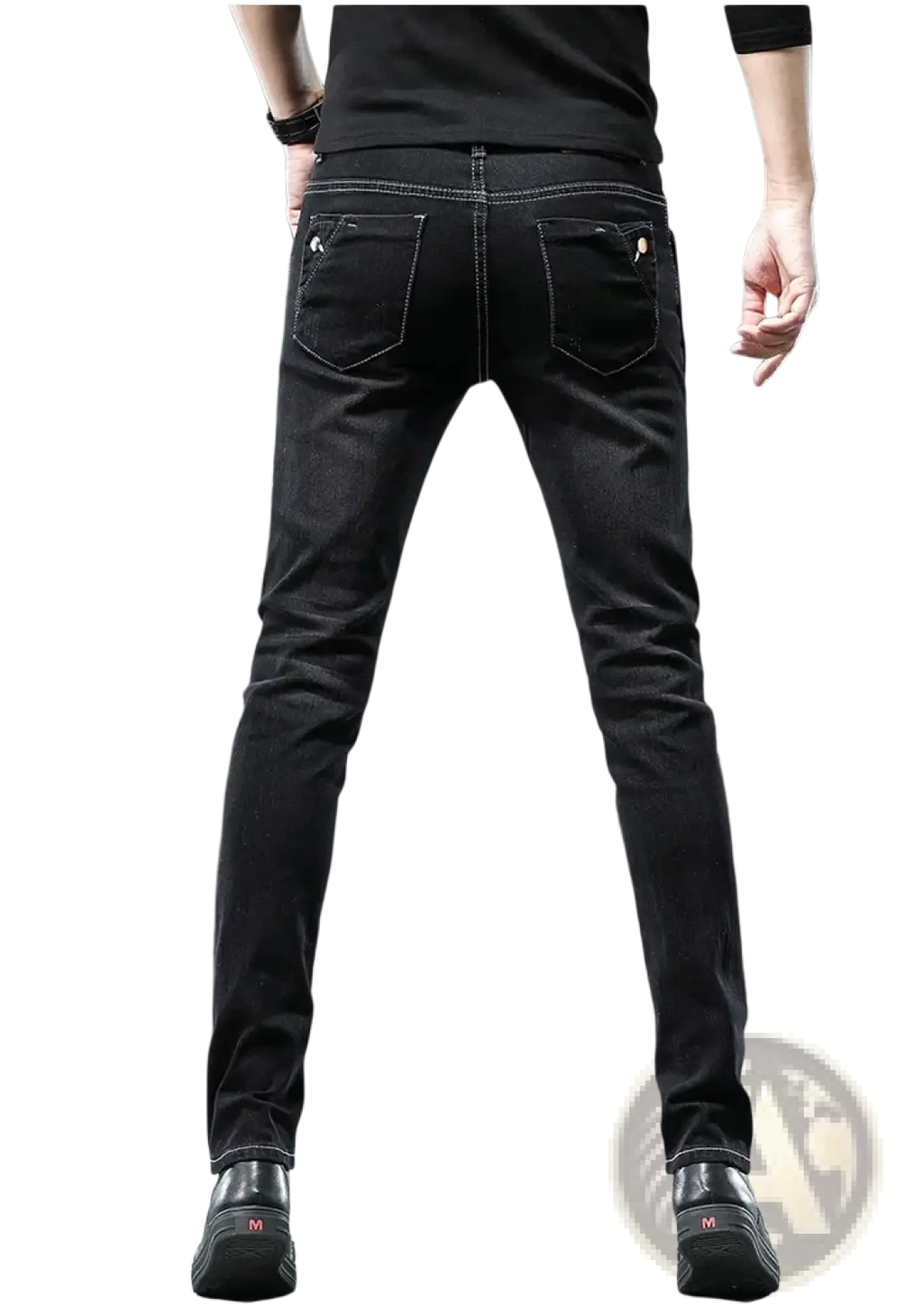 Mens vintage stretch slim denim jeans grey wash in black with subtle stitching and a sleek modern design
