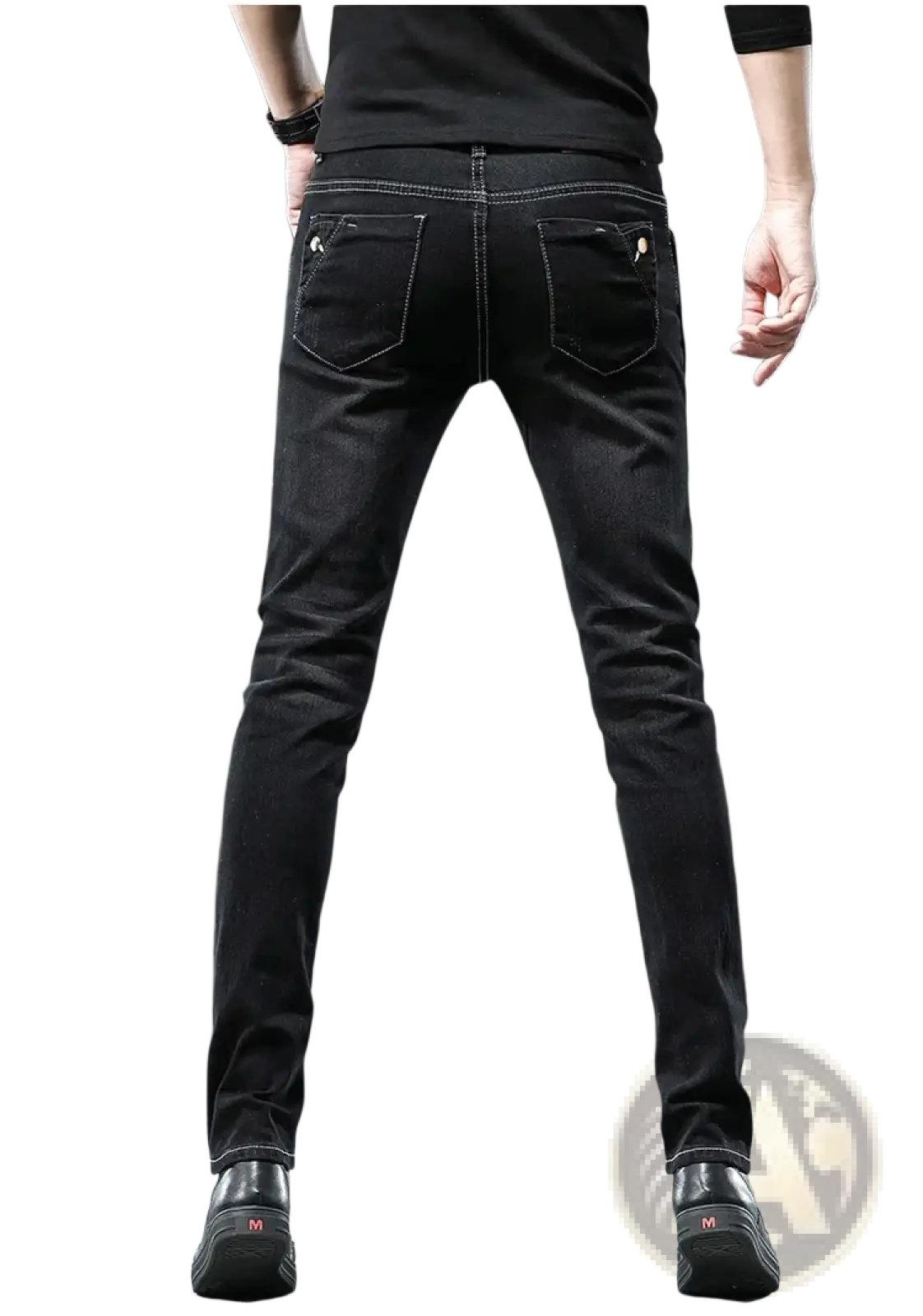Mens vintage stretch slim denim jeans grey wash in black with subtle stitching and a sleek modern design