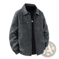 Mens vintage suede bomber jacket in dark gray with classic collar front zipper and two chest pockets slim fit design