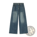 Men’s vintage wide leg baggy denim jeans in medium blue high-waisted wash with subtle fading and classic stitching