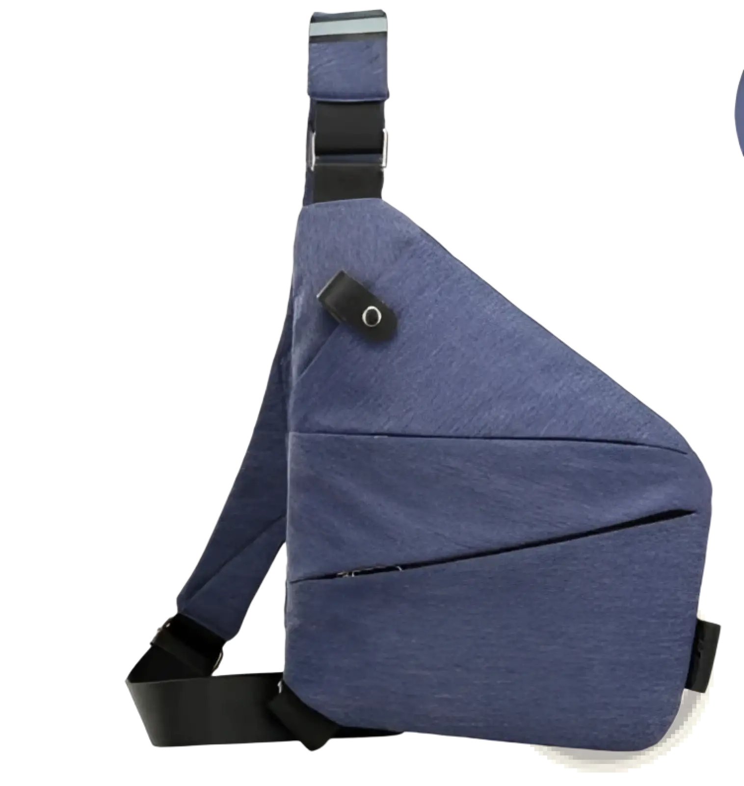 Men’s waterproof anti-theft multifunctional crossbody bag in blue textured fabric with black adjustable strap and zipper details