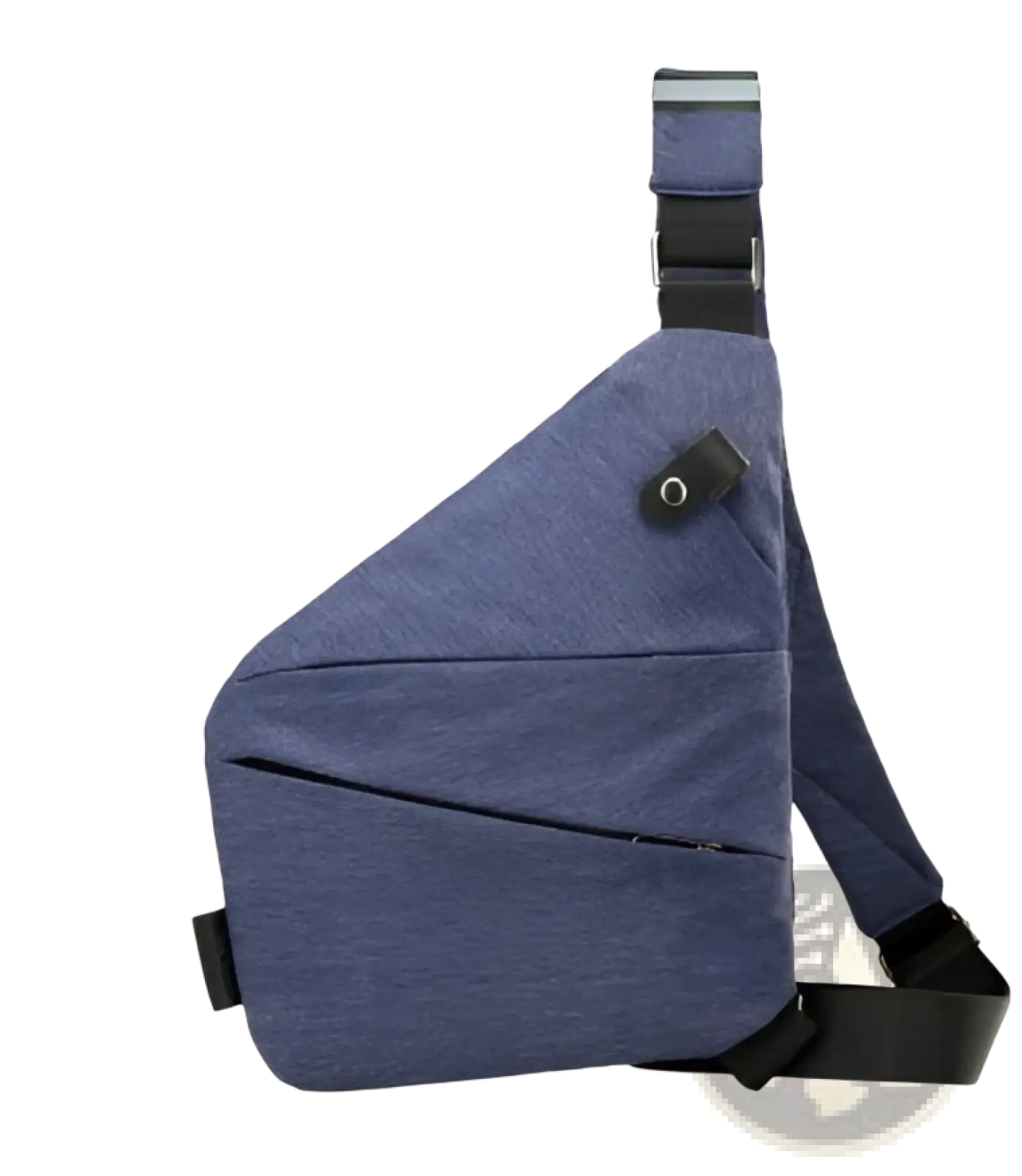 Men’s waterproof anti-theft multifunctional crossbody bag in blue textured fabric with black adjustable strap and zipper details