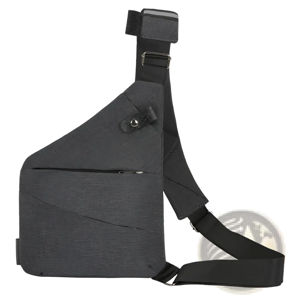 Men’s waterproof anti-theft multifunctional crossbody bag in dark gray textured fabric with black adjustable strap and zipper pockets