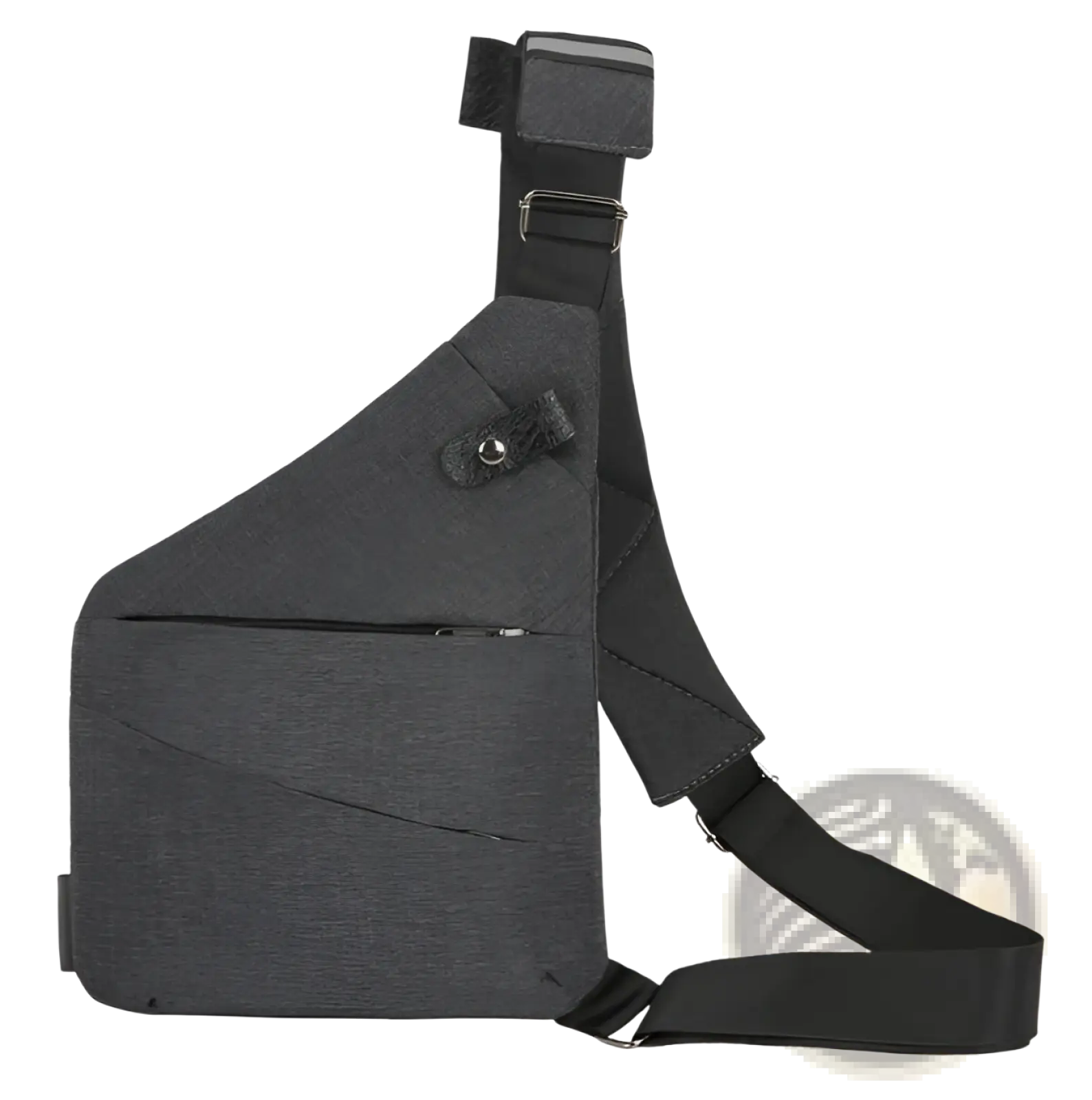 Men’s waterproof anti-theft multifunctional crossbody bag in dark gray textured fabric with black adjustable strap and zipper pockets