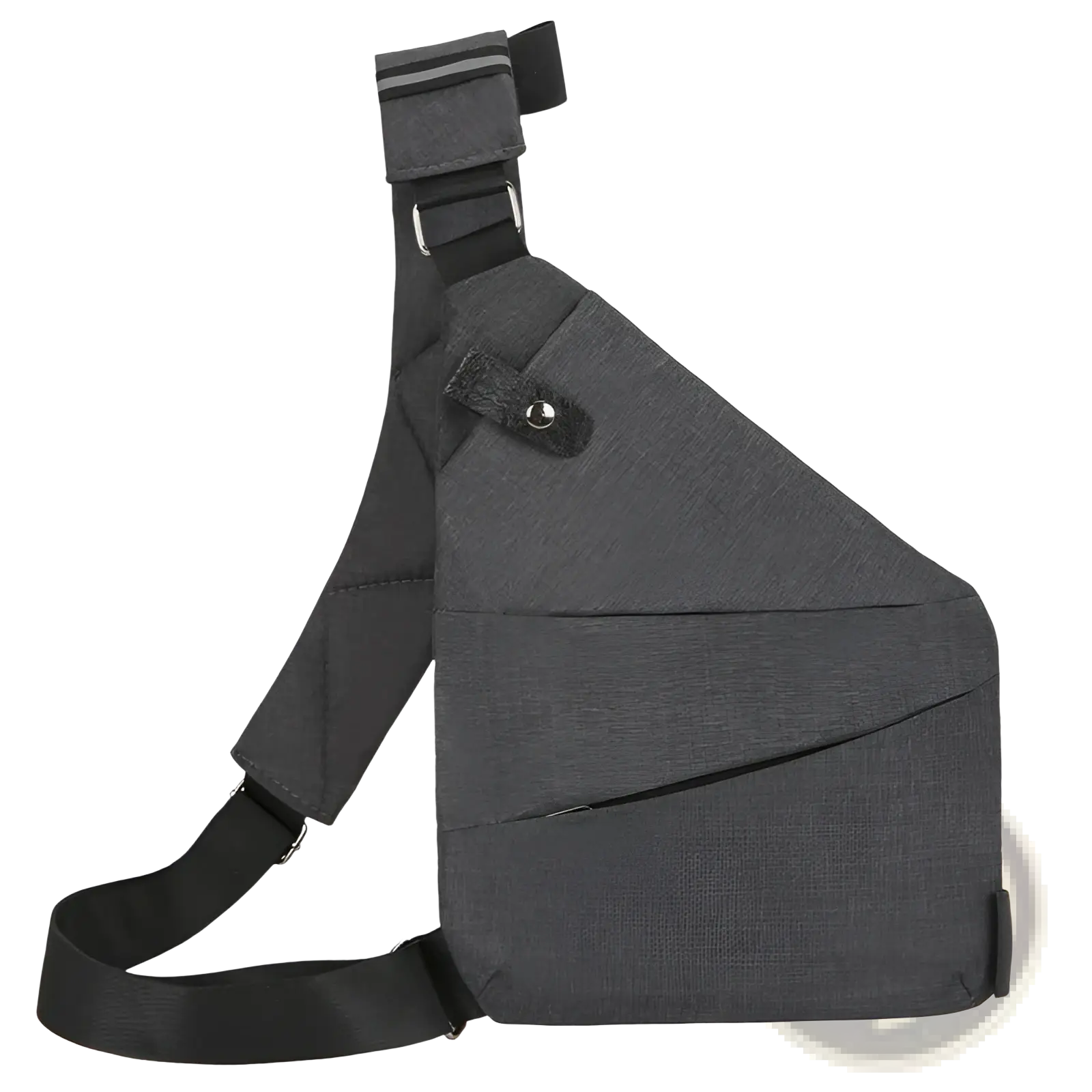 Men’s waterproof anti-theft multifunctional crossbody bag in dark gray textured fabric with black adjustable strap and silver hardware