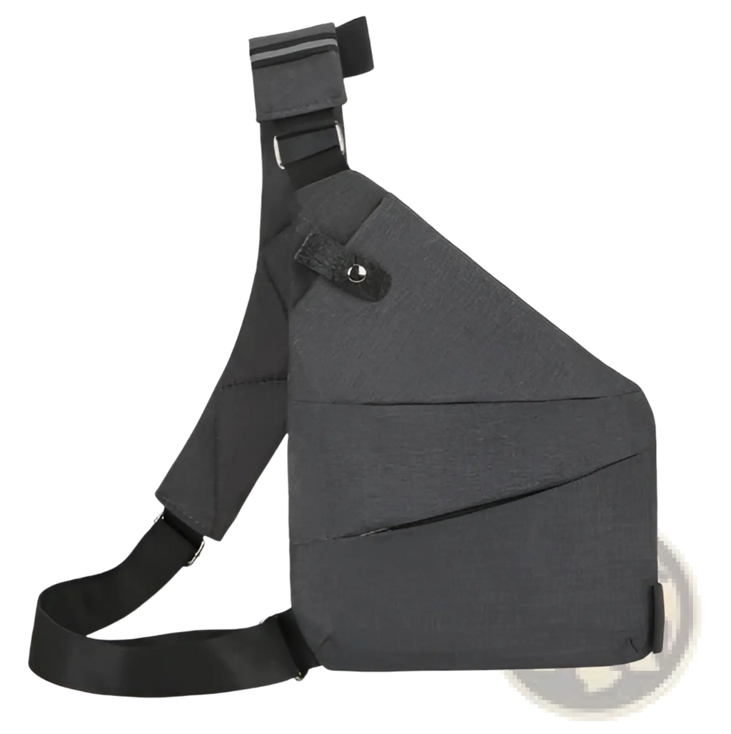 Dark gray textured fabric men’s waterproof anti-theft multifunctional crossbody bag with black adjustable strap and metal hardware
