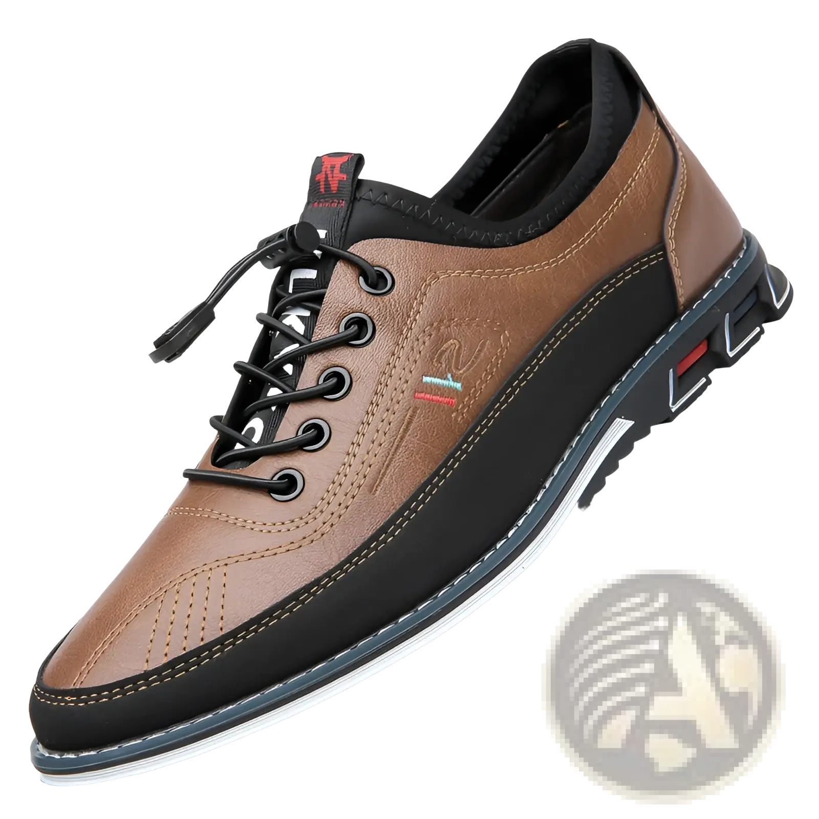 Men’s waterproof genuine leather sports shoe in brown and black with lace-up design and textured sole