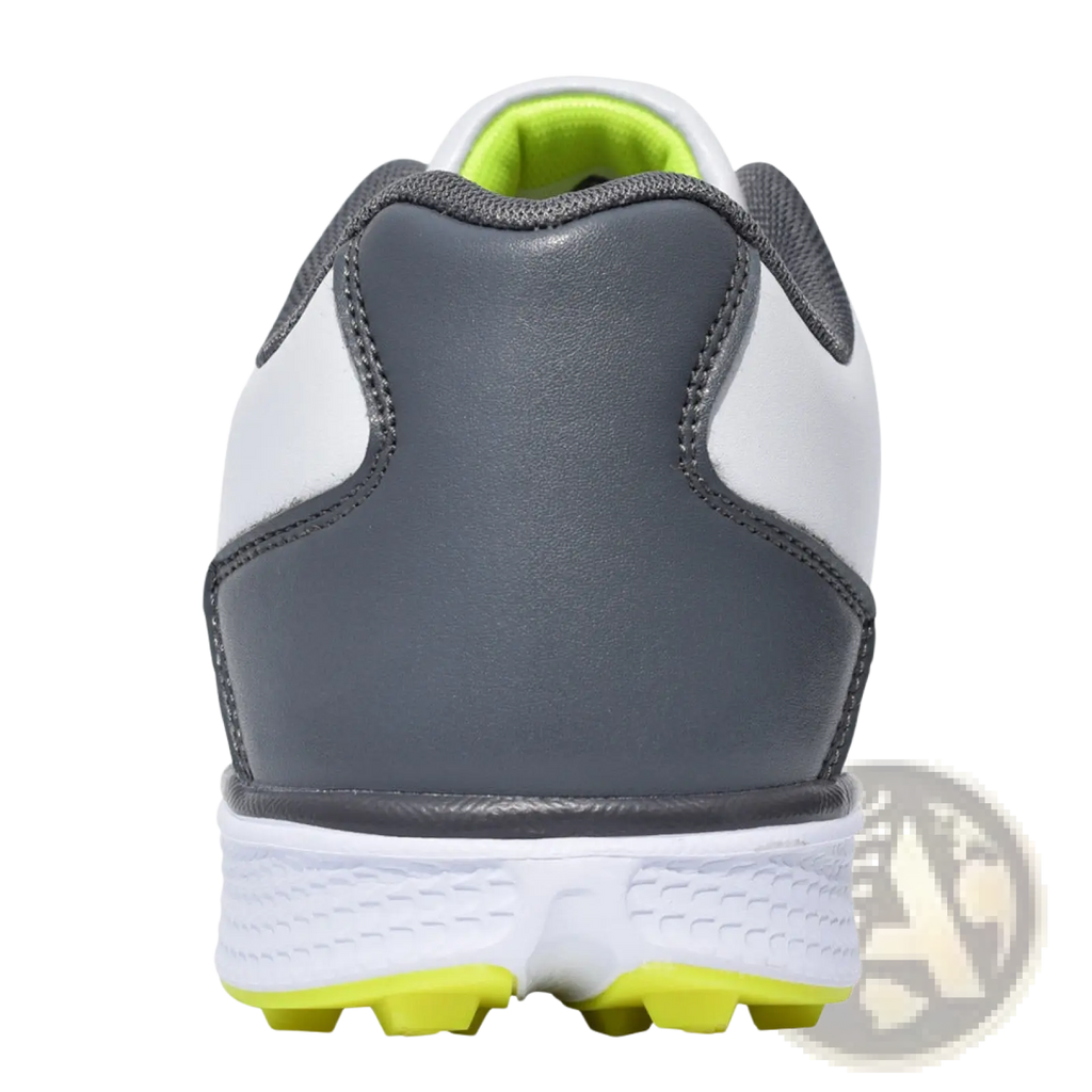 Men’s waterproof golf shoes lightweight gray and white sport sneakers with neon yellow sole and lining accents