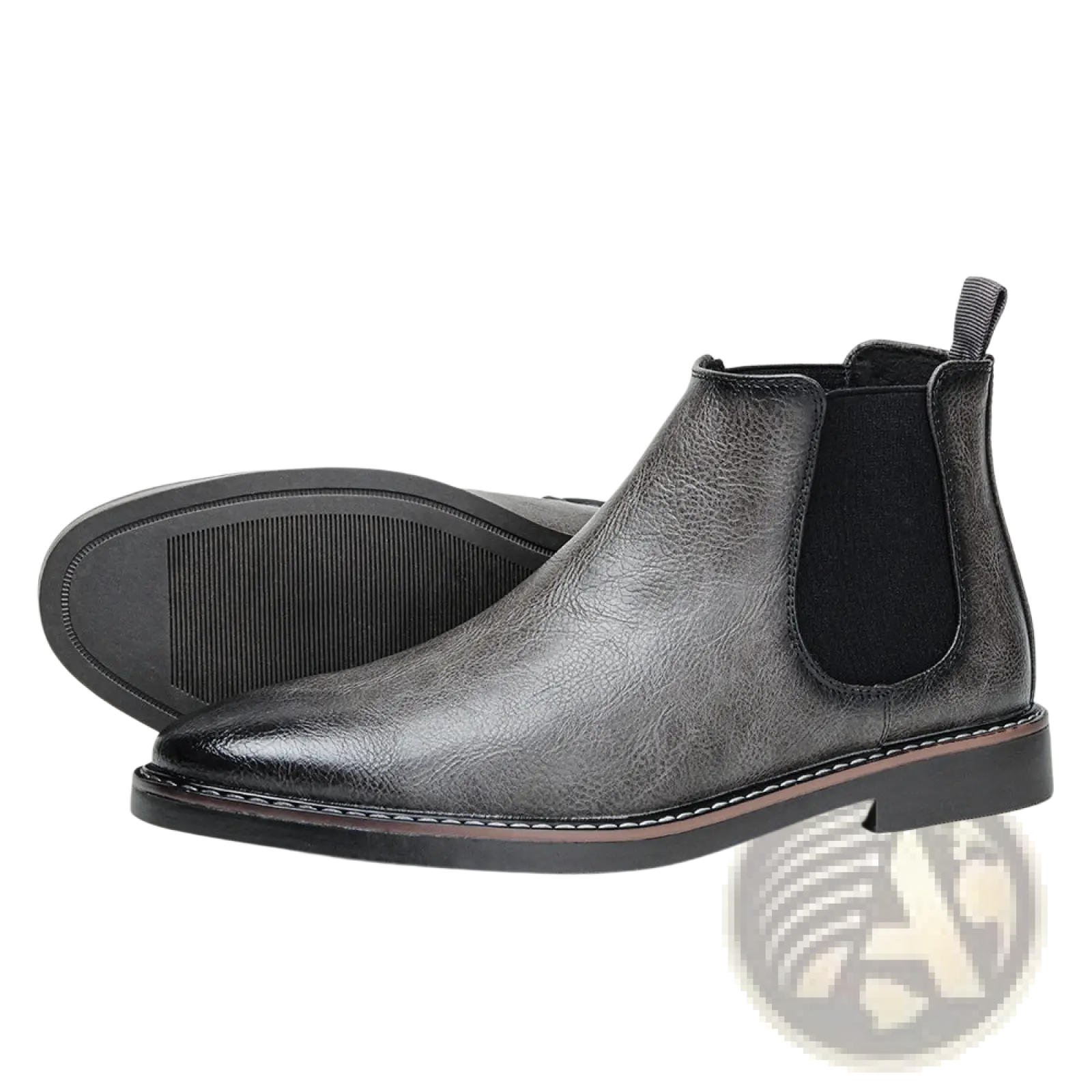 Black leather waterproof men’s Chelsea boot with elastic side panels and contrasting tan sole and welt