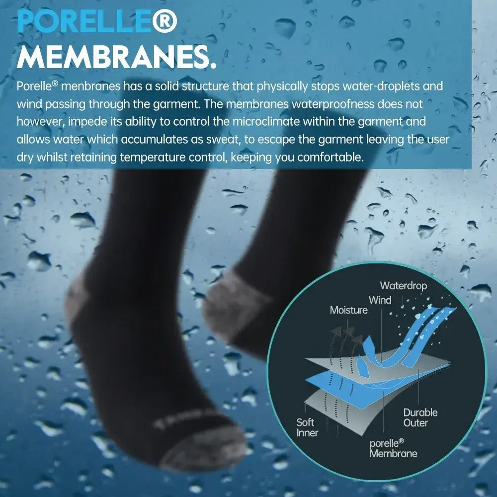 Men’s black waterproof thermal hiking socks with porelle membrane for breathability and moisture control