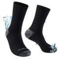 Men’s waterproof thermal hiking socks in black with gray textured heel and toe and ribbed cuff for outdoor use