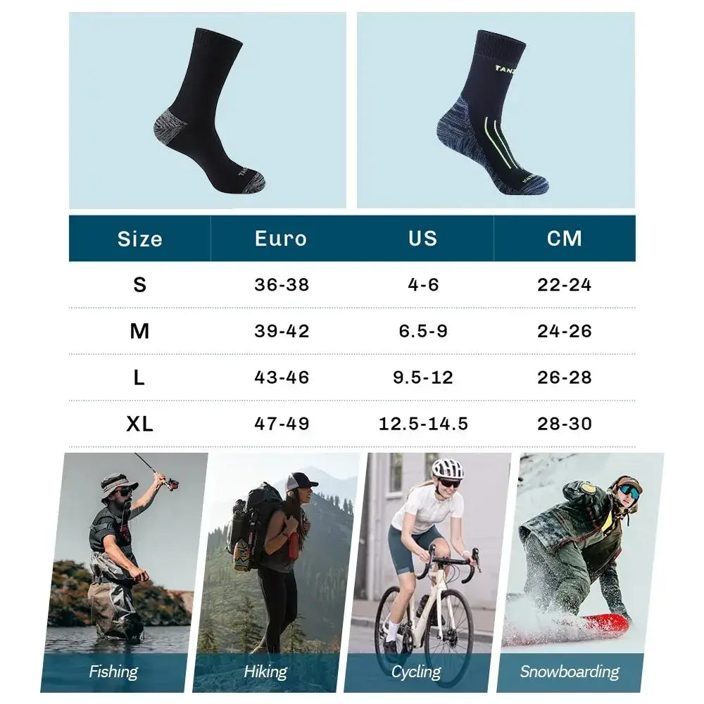 Men’s waterproof thermal hiking socks in black with gray and neon green accents designed for outdoor performance