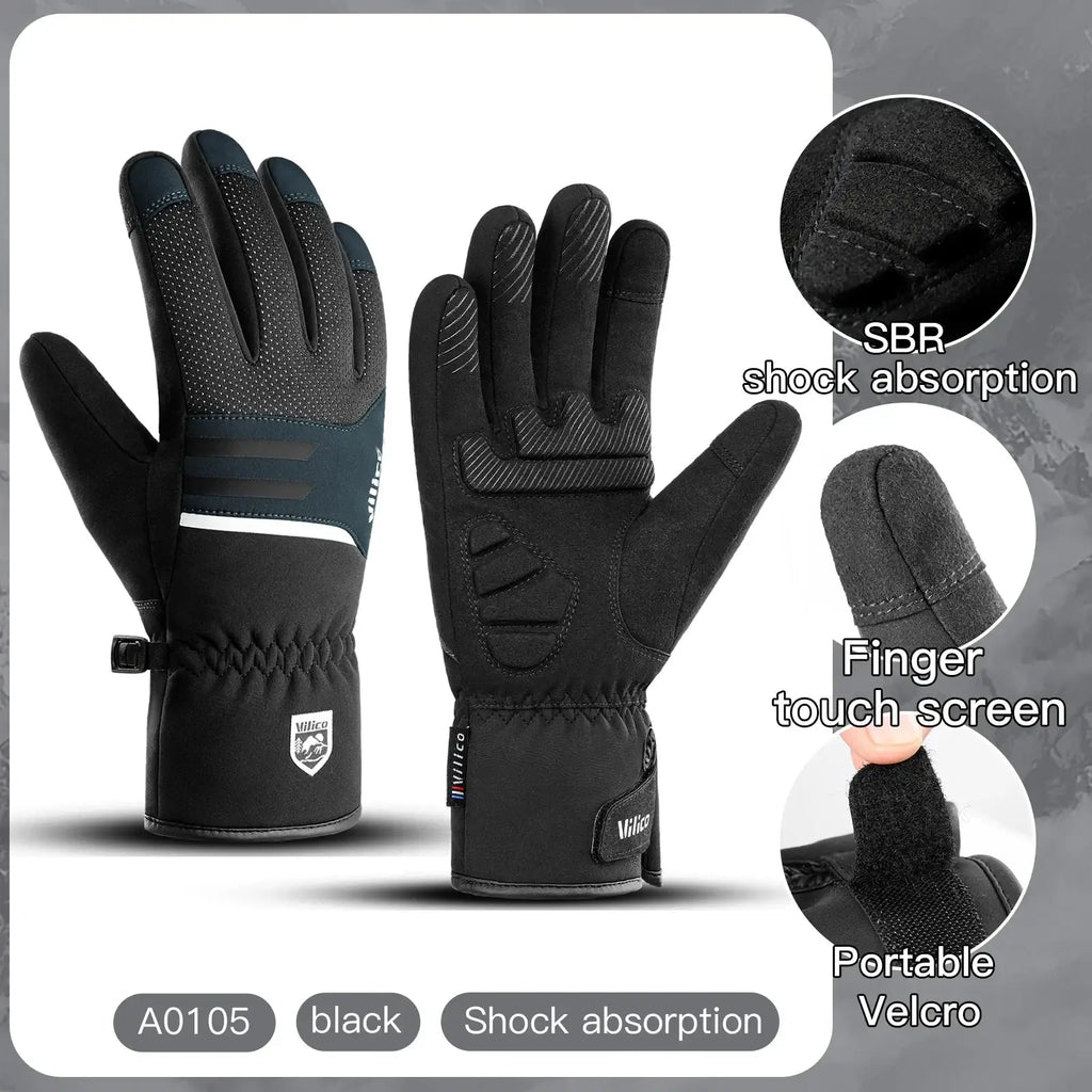 Men’s waterproof winter cycling gloves in black with touchscreen fingertips and shock-absorbing padding shown from the back