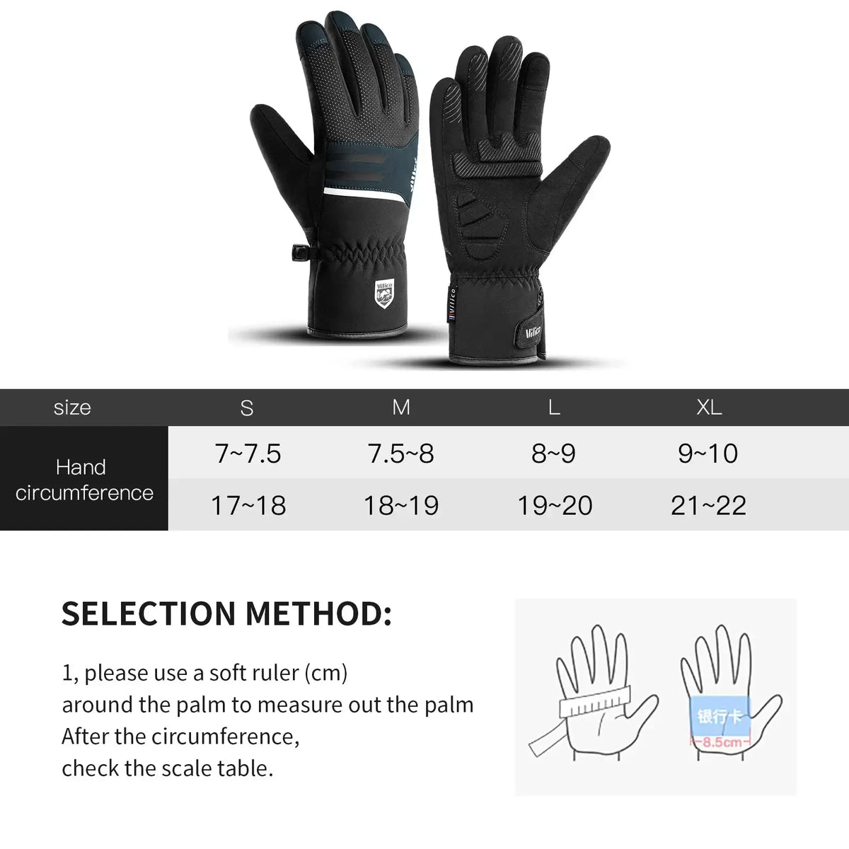 Men’s black waterproof winter cycling gloves with reinforced fingertips, textured palm, and reflective stripes on back