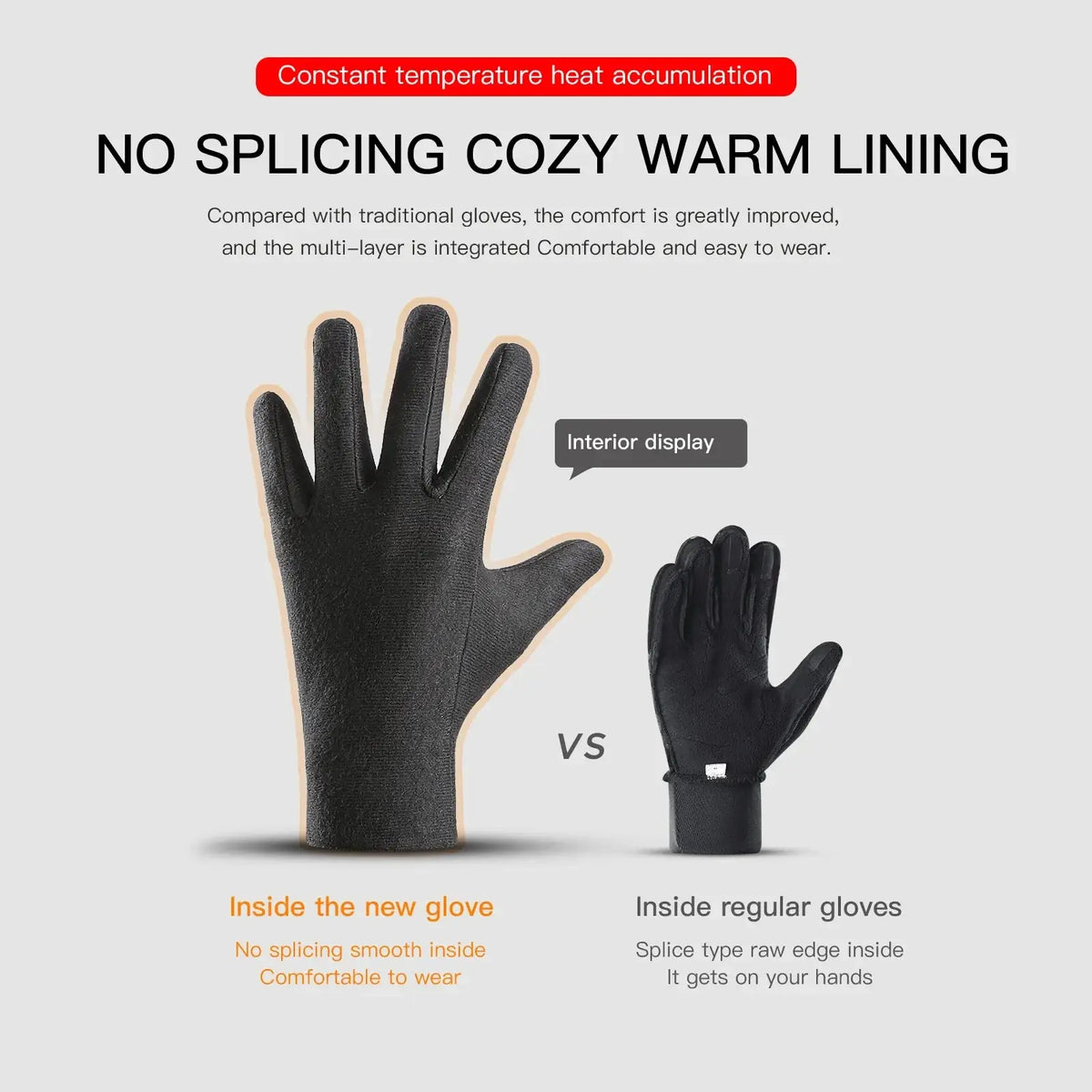 Black waterproof winter cycling gloves with smooth multi-layered warm lining for comfortable wear