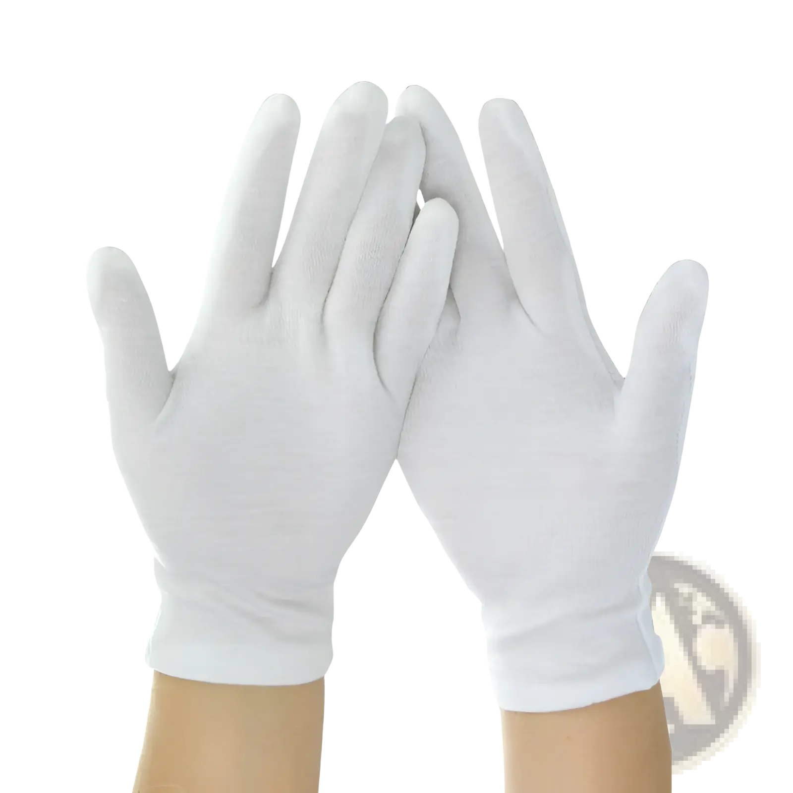 Men’s white cotton work gloves with reinforced fingertips and a snug fit for enhanced durability and comfort