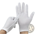 Men’s white cotton work gloves with a snug fit and reinforced fingertips for enhanced durability