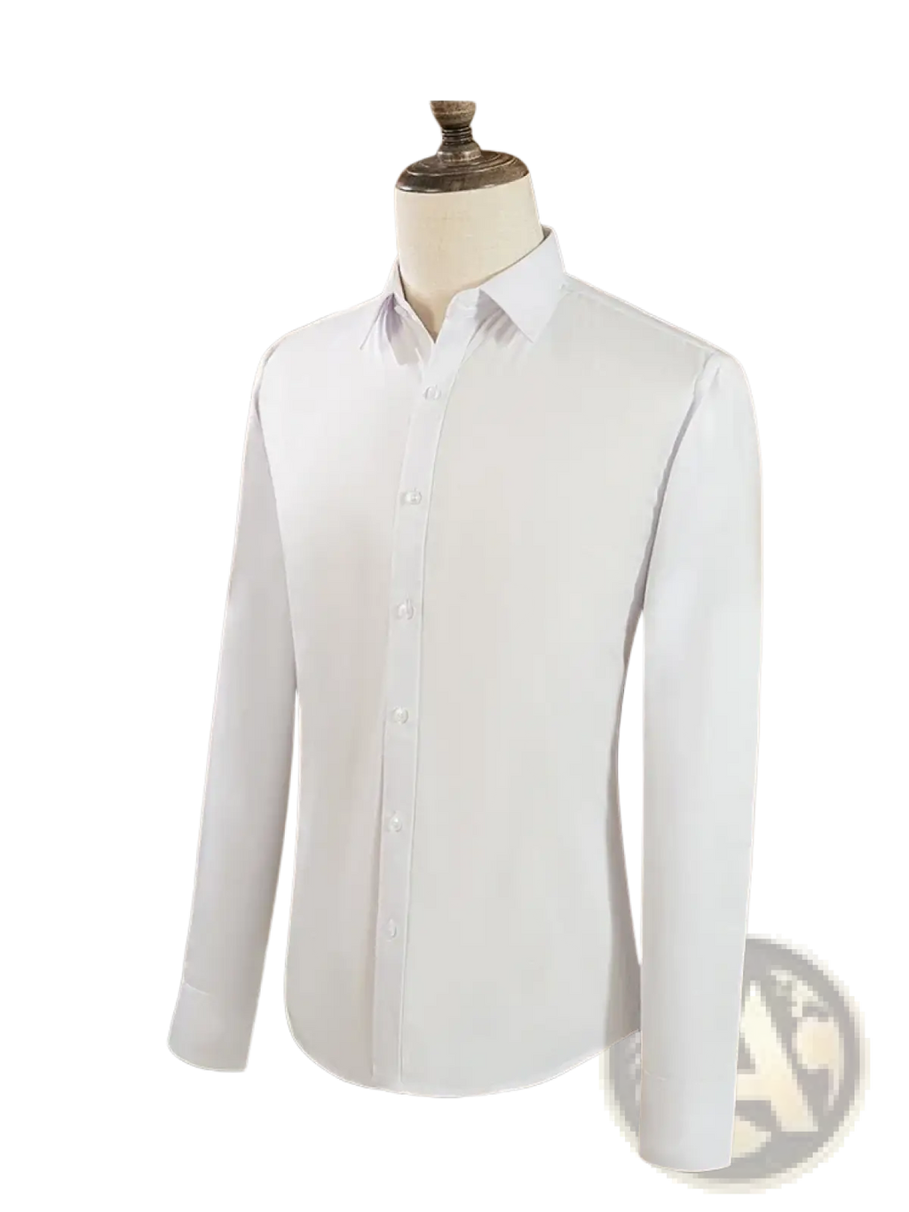 Mens white slim fit long sleeve dress shirt with classic collar and button-down front for formal wear