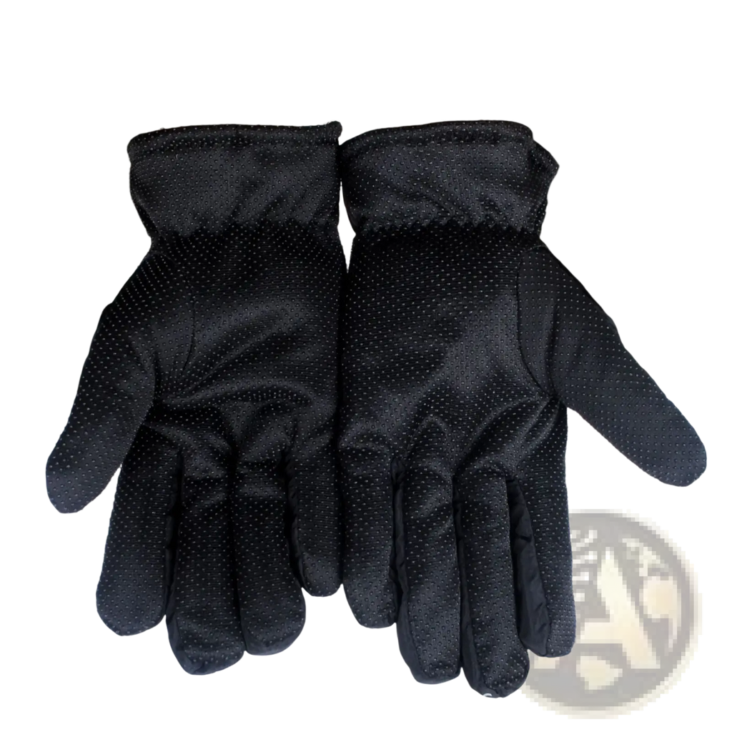 Men’s windproof thermal cycling gloves in black with a perforated matte finish shown from the back side