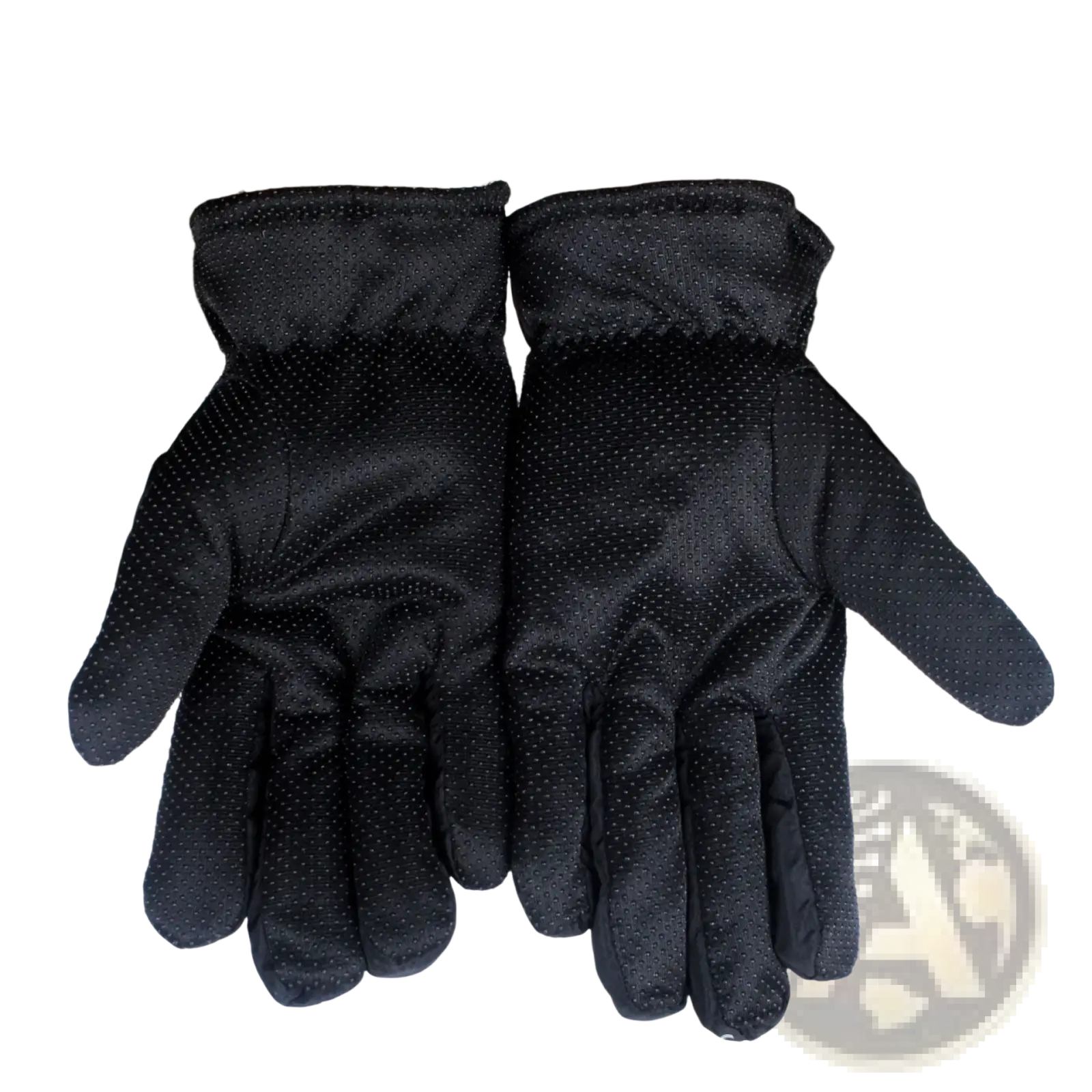 Men’s windproof thermal cycling gloves in black with a perforated matte finish shown from the back side
