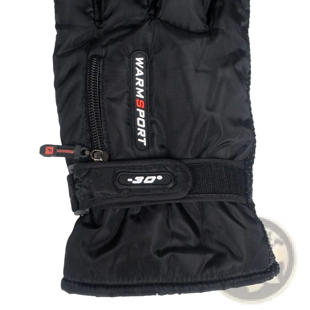 Men’s windproof thermal cycling gloves in black insulated material with zipper pocket and adjustable strap by warmsport