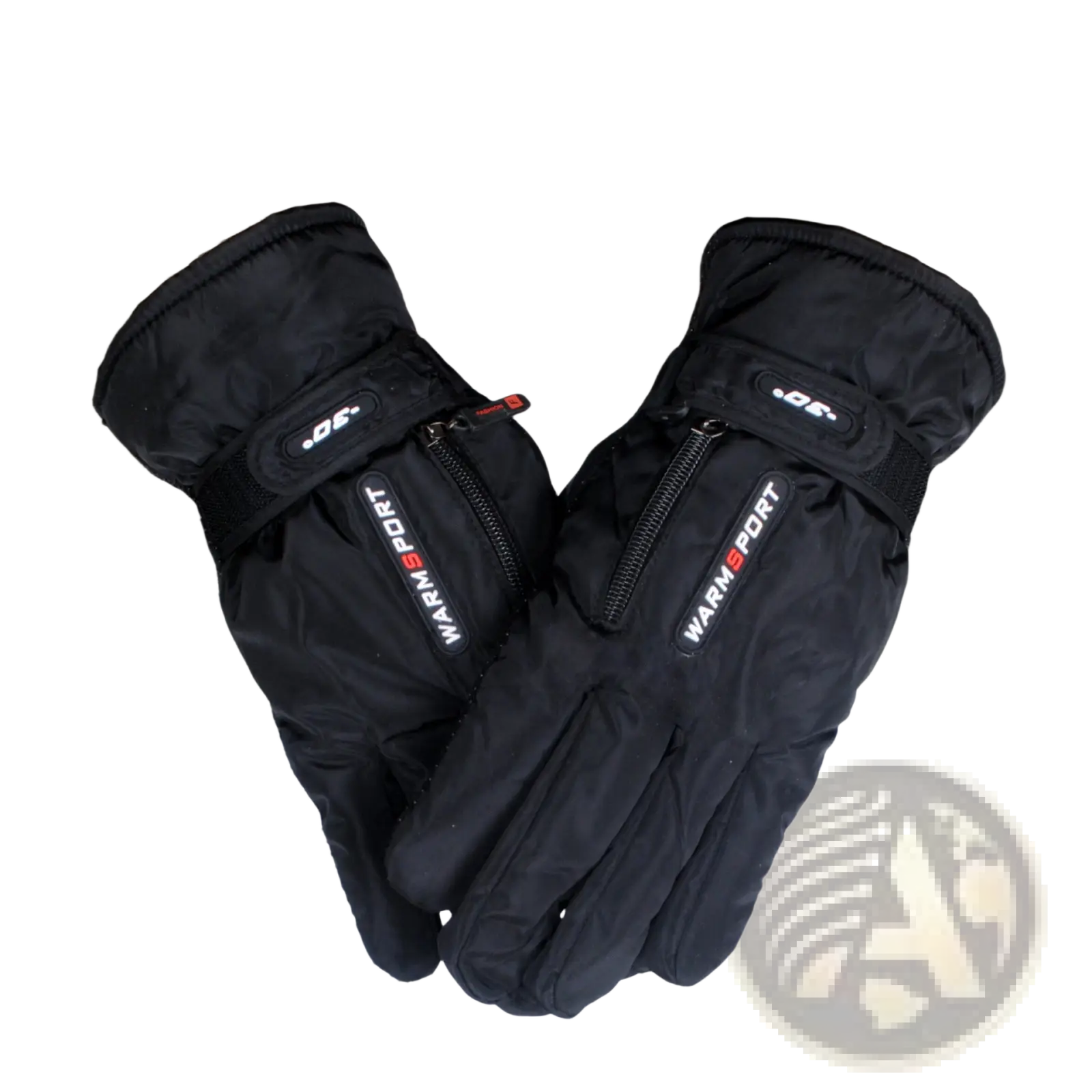 Back view of black insulated men’s windproof thermal cycling gloves with warm sport branding and zipper details