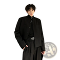 Black woolen blazer with high collar and front button closure in mens wine red mandarin collar casual blazer collection