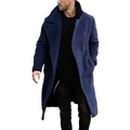 Men’s navy blue wool blend double breasted winter overcoat with plush fleece lining and black buttons