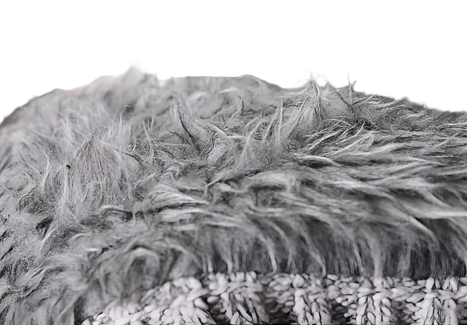 Men’s wool blend knit zip up hoodie featuring a plush gray faux fur texture with a soft and fluffy appearance