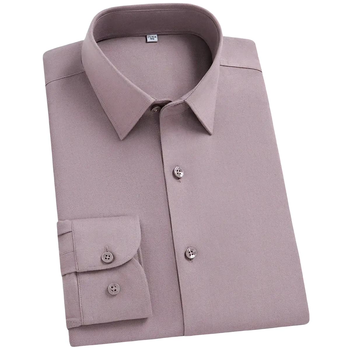 Men’s wool blend long sleeve business casual shirt in mauve color with classic collar and buttoned cuffs neatly folded