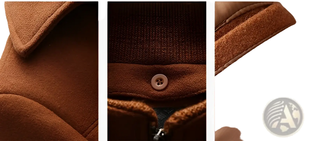 Men’s brown wool blend quilted winter coat with soft textured fabric and matching button closure
